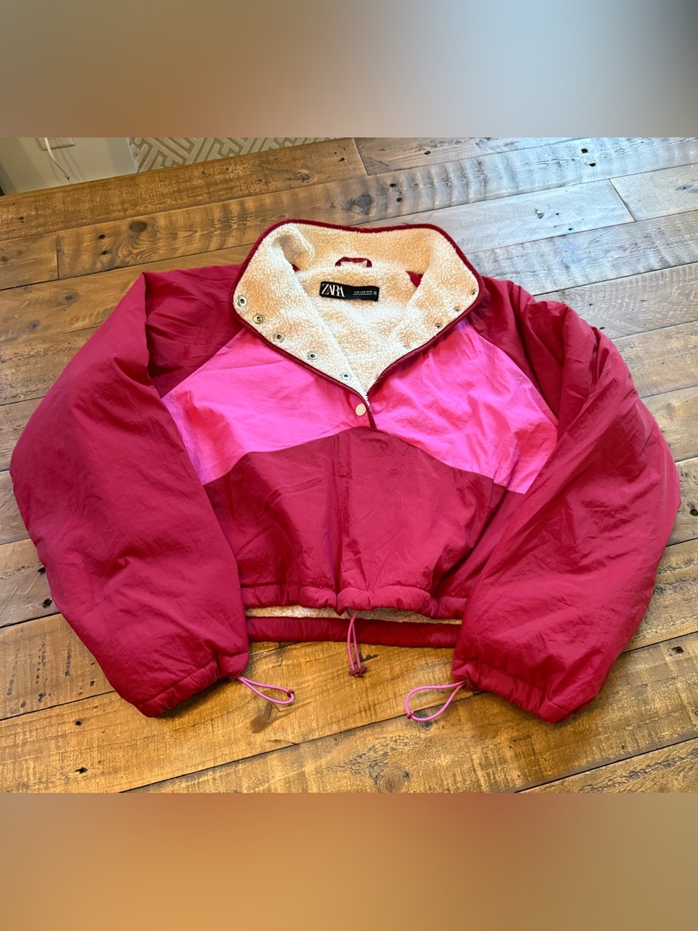 ZARA Two-Tone Pink & Burgundy Sherpa-Lined Bomber Jacket